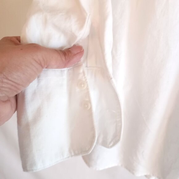 Banana Republic Linen Blend White Blouse XL Mandarin Collar Button Front - Picture 8 of 9